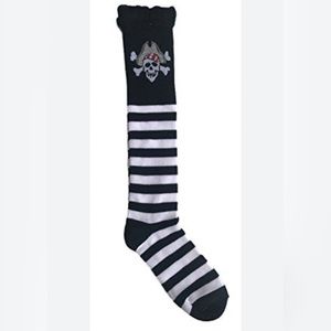 K Bell Black & White Stripe Halloween Pirate Knee High Socks NWT